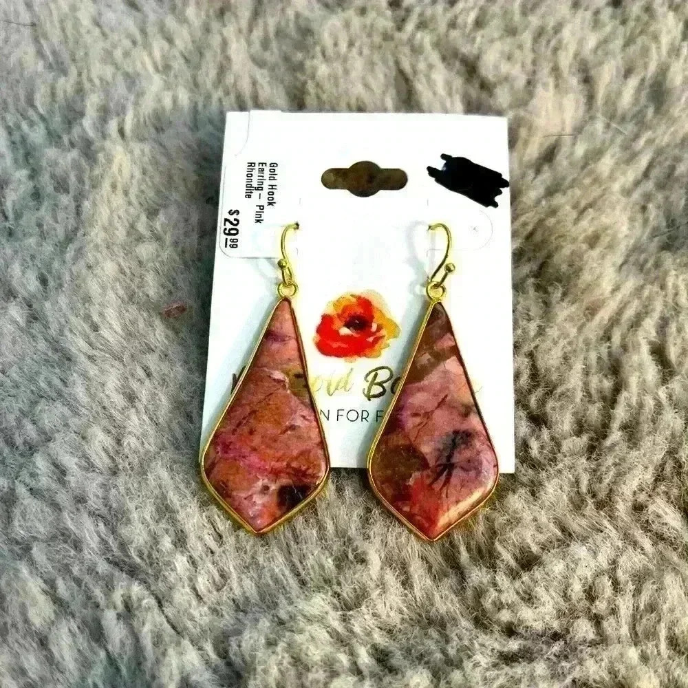 Gold Hook Pink Rhondite earrings